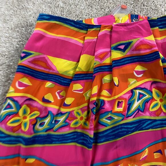 Vtg 90s Nora Noh Nordstrom Silk Abstract Pencil Skirt Pink M Colorful Y2K - Picture 3 of 9